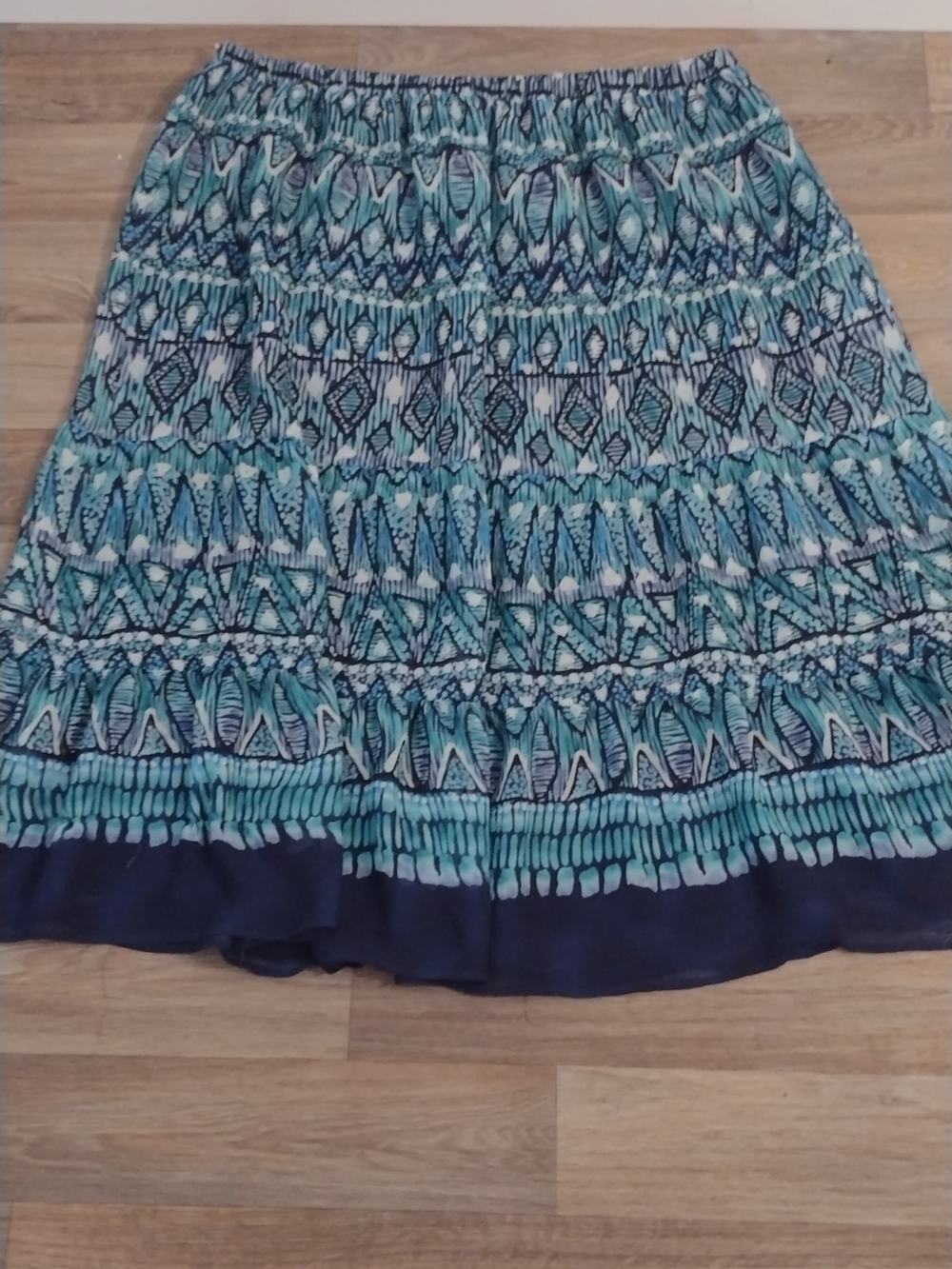 Alfred Dunner Teal and Navy Patterned Circle Skirt